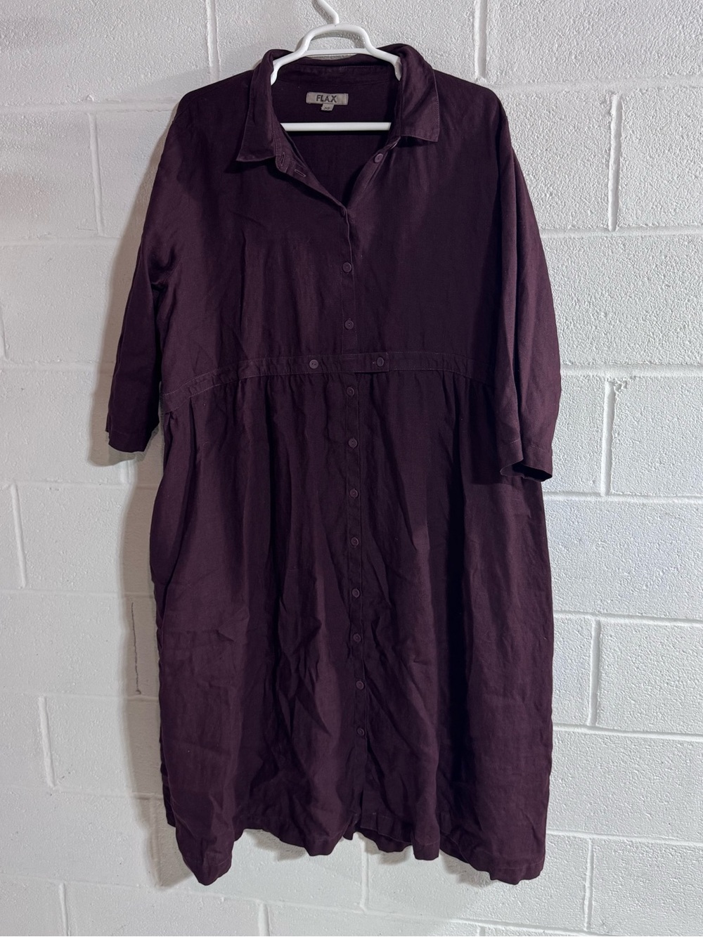 Flax Rich Brown Button-Front Linen Dress